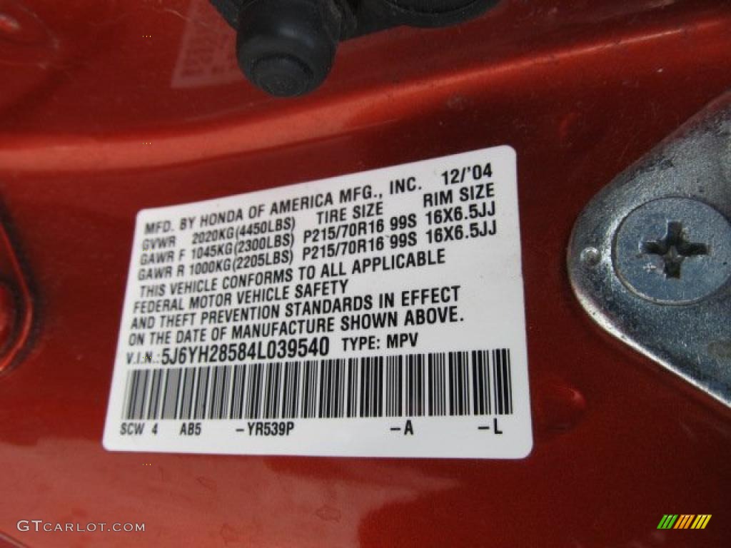 2004 Element Color Code YR539P for Sunset Orange Pearl Photo #41880178