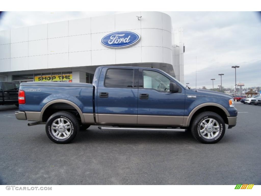 2004 F150 Lariat SuperCrew 4x4 - Medium Wedgewood Blue Metallic / Tan photo #2