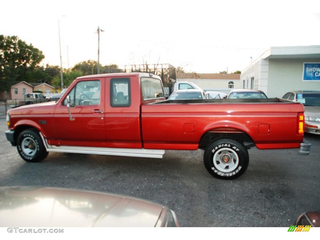 1992 F150 Extended Cab - Electric Current Red Pearl / Grey photo #2