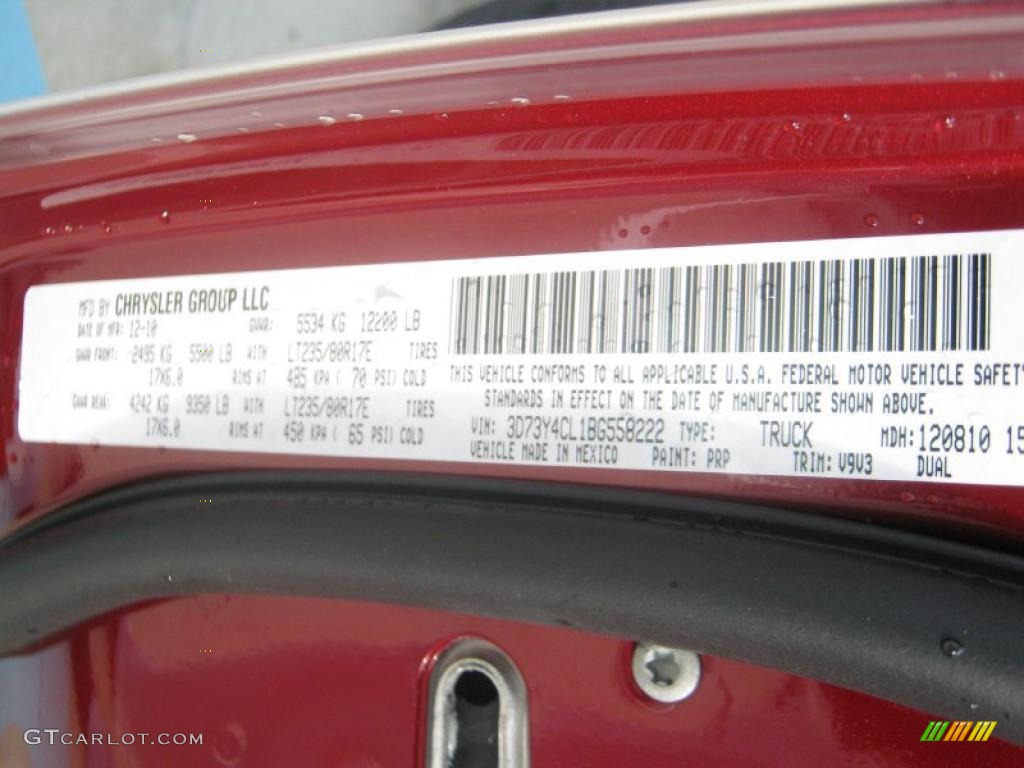 2011 Dodge Ram 3500 HD ST Crew Cab 4x4 Dually Color Code Photos
