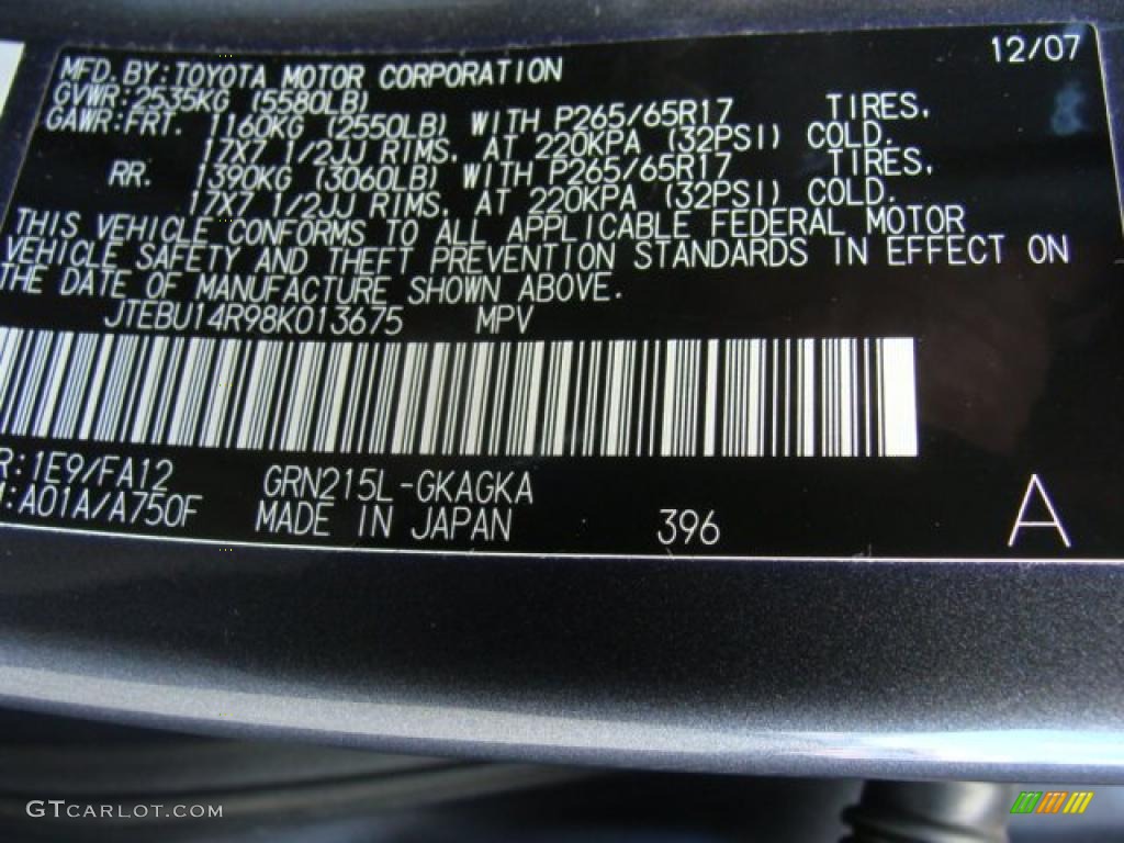 2008 4Runner Color Code 1E9 for Galactic Gray Mica Photo #41897680