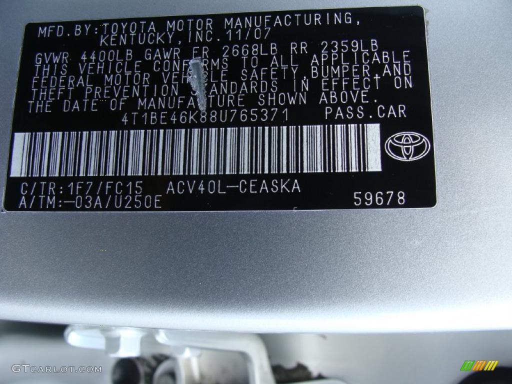 2008 toyota camry color code #5 2008 toyota camry color code #5