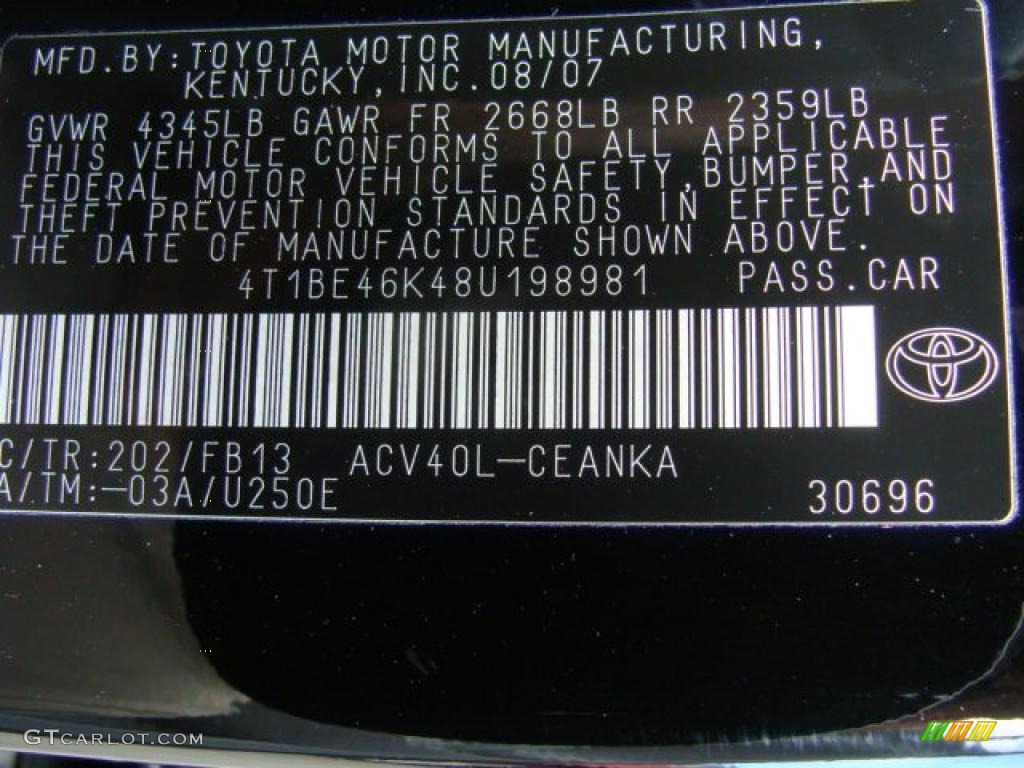 2008 Camry Color Code 202 for Black Photo #41898712