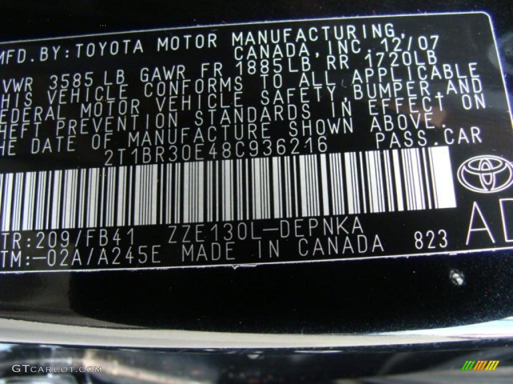 2008 Corolla Color Code 209 for Black Sand Pearl Photo #41899220