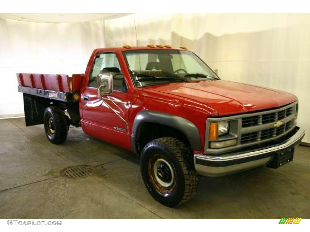 Victory Red 1994 Chevrolet C/K 3500 Regular Cab 4x4 Stake Truck Exterior Photo #41908548