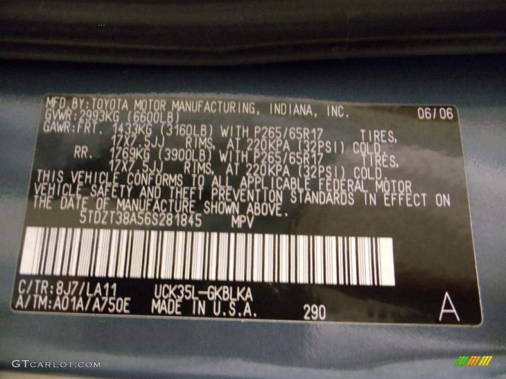 2006 Sequoia Color Code 8J7 for Bluesteel Mica Photo #41922086