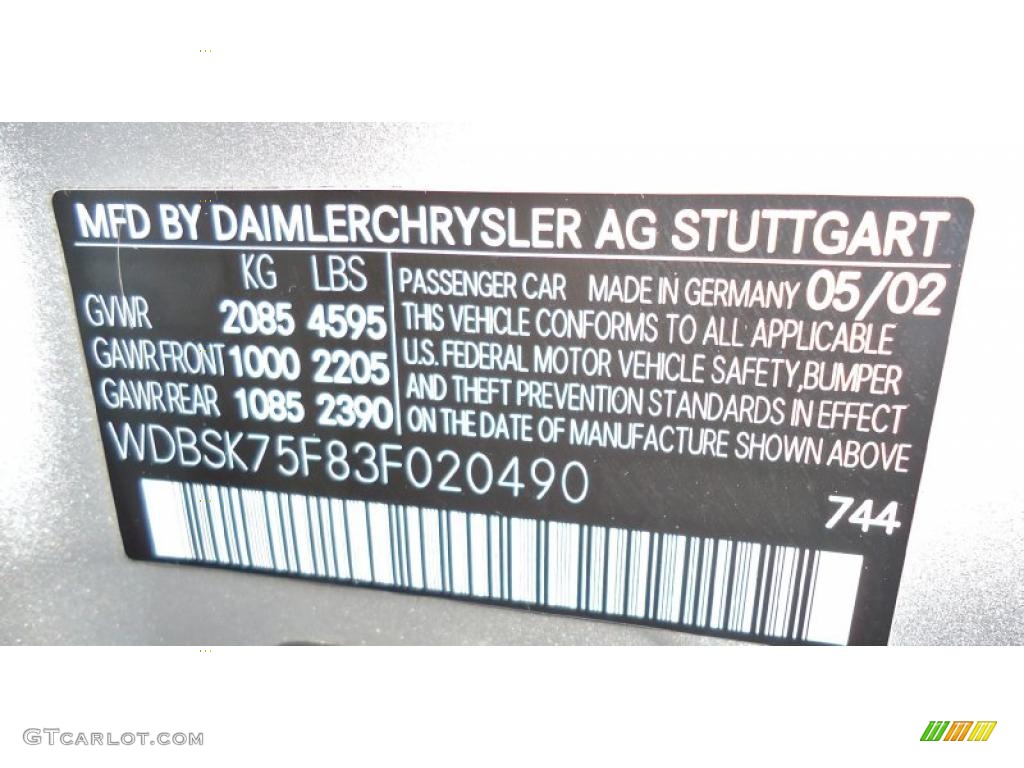 2003 SL Color Code 744 for Brilliant Silver Metallic Photo #41925479