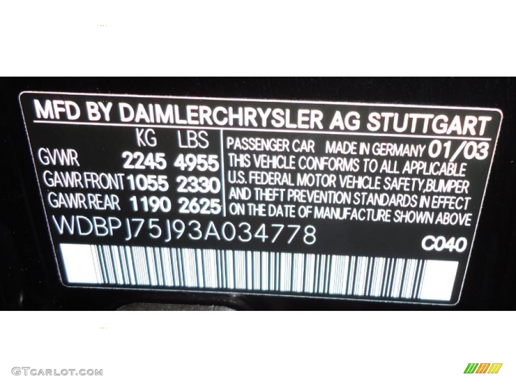 2003 Mercedes-Benz CL 500 Color Code Photos
