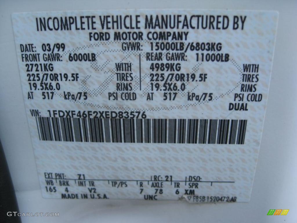 1999 Ford F450 Super Duty XL Regular Cab Dump Chassis Color Code Photos
