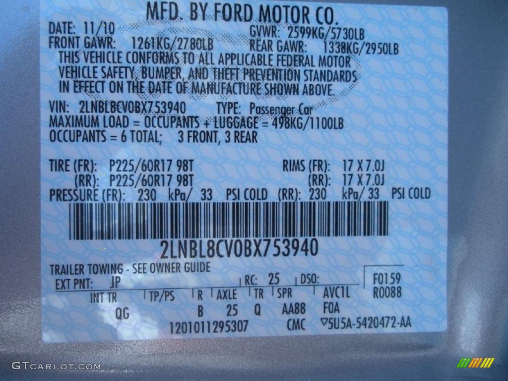 2011 Town Car Color Code JP for Silver Birch Metallic Photo #41935982