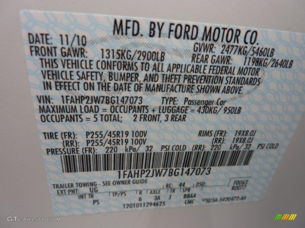 2011 Taurus Color Code UG for White Platinum Tri-Coat Photo #41945642