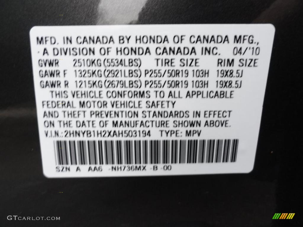2010 ZDX Color Code NH736MX for Grigio Metallic Photo #41945966