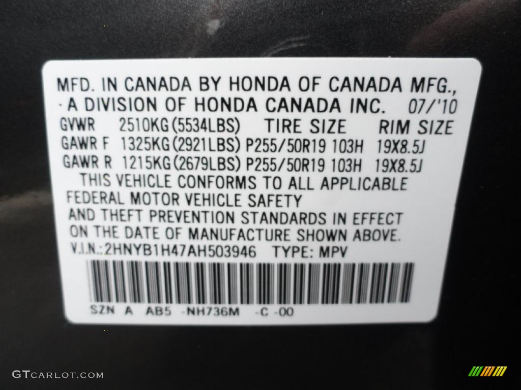 2010 ZDX Color Code NH736M for Grigio Metallic Photo #41946554