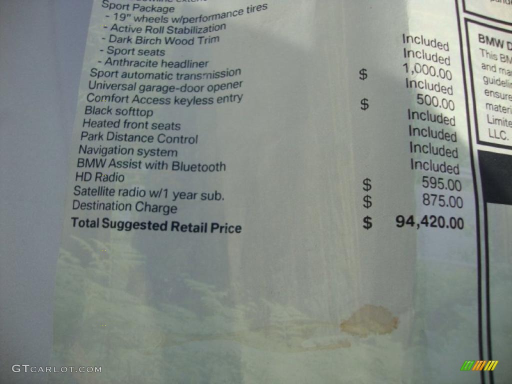 2010 BMW 6 Series 650i Convertible Window Sticker Photo #41954324