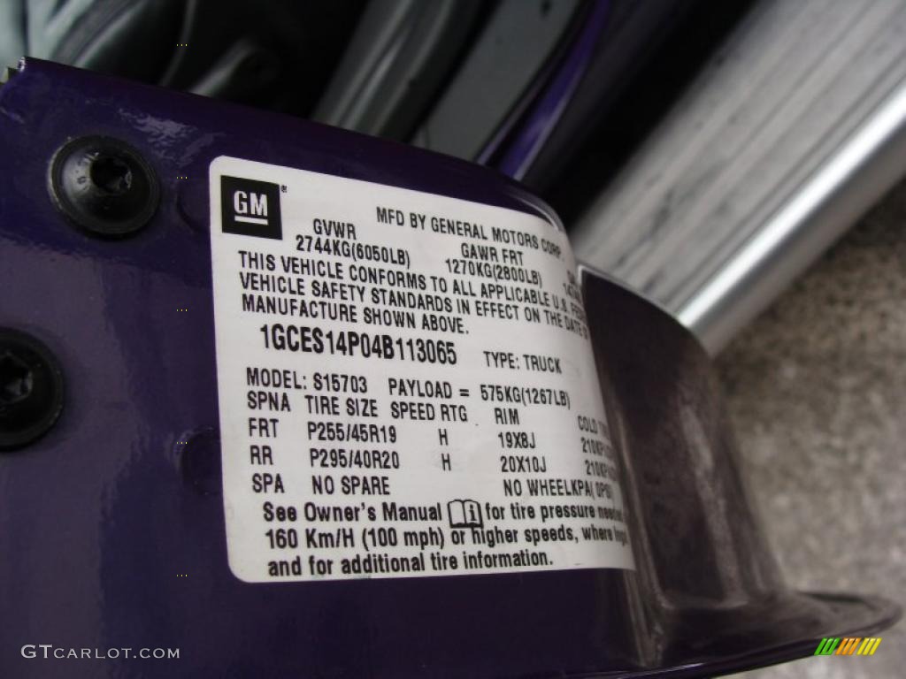 2004 Chevrolet SSR Standard SSR Model Info Tag Photo #41993443