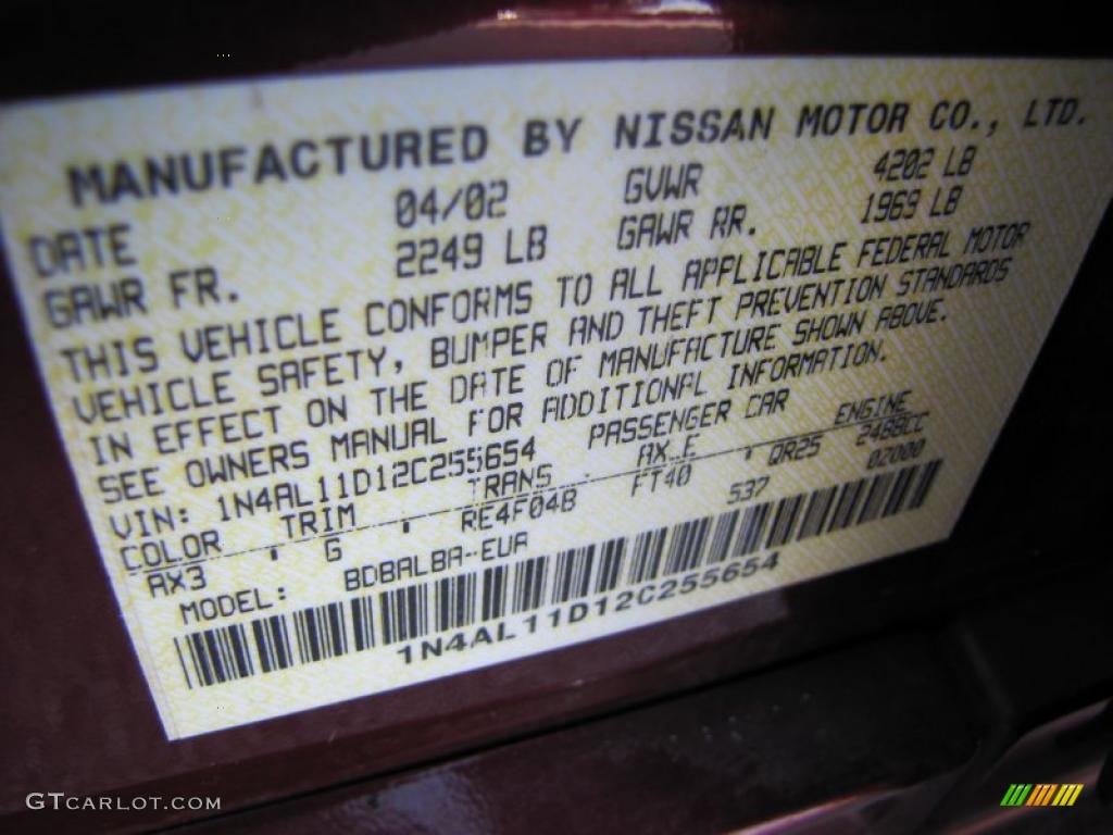 2002 Nissan Altima 2.5 S AX3 Photo #42000232