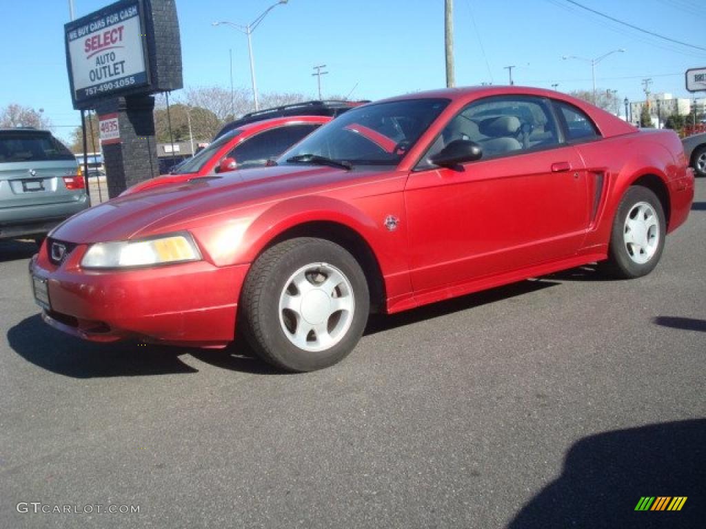 1999 Mustang V6 Coupe - Laser Red Metallic / Light Graphite photo #2