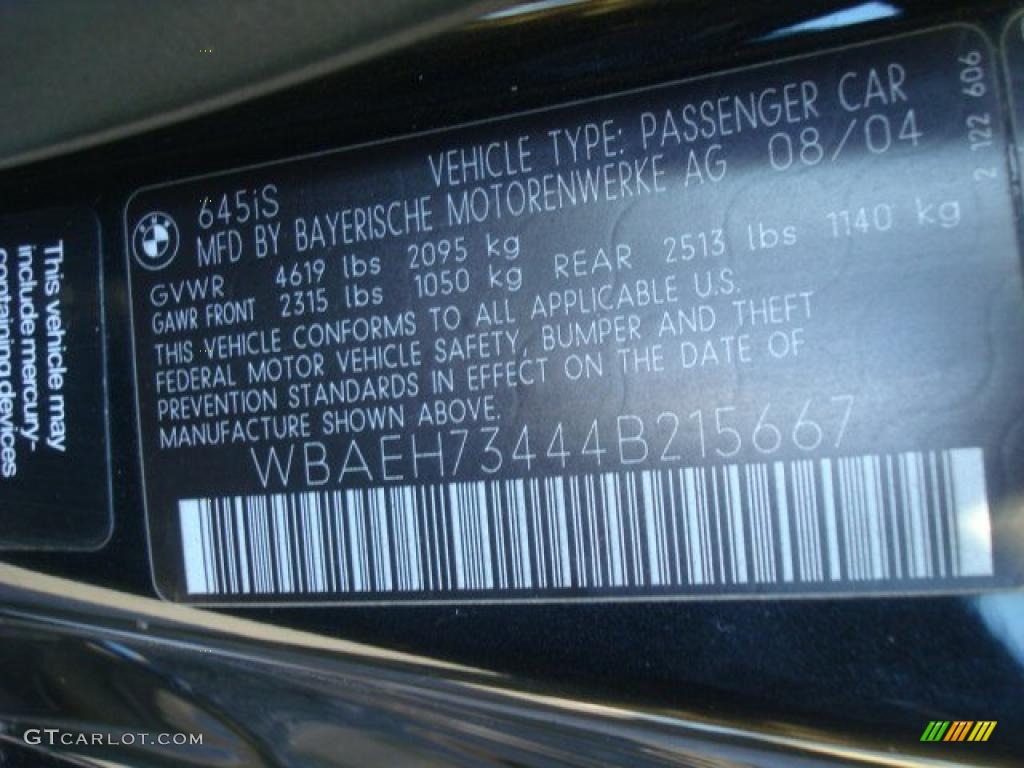 2004 BMW 6 Series 645i Coupe Info Tag Photo #42040267