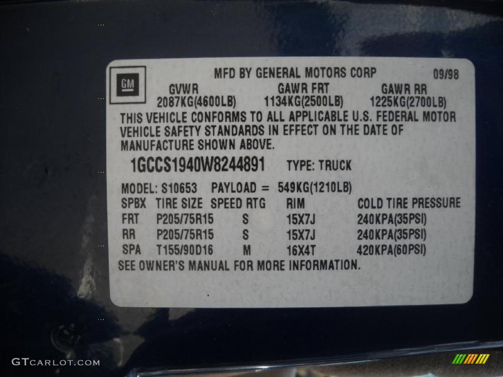1998 S10 LS Extended Cab - Indigo Blue Metallic / Beige photo #13