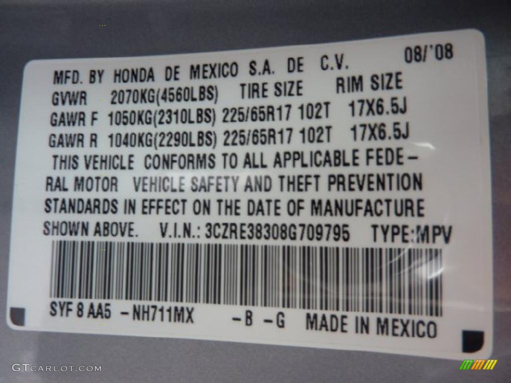 2008 CR-V Color Code NH711MX for Whistler Silver Metallic Photo #42070640