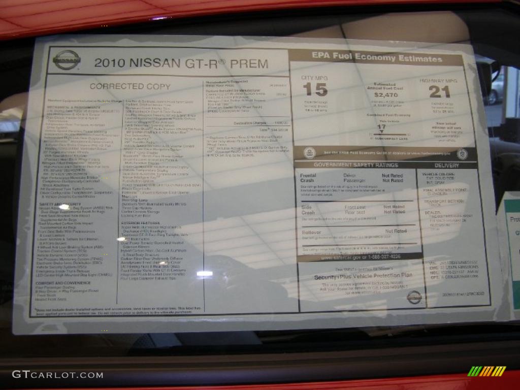 2010 Nissan GT-R Premium Window Sticker Photos