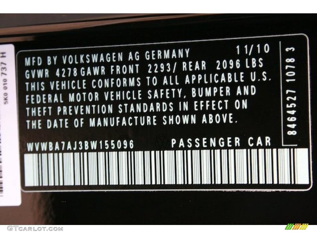 2011 Volkswagen Golf 2 Door Info Tag Photo #42089419