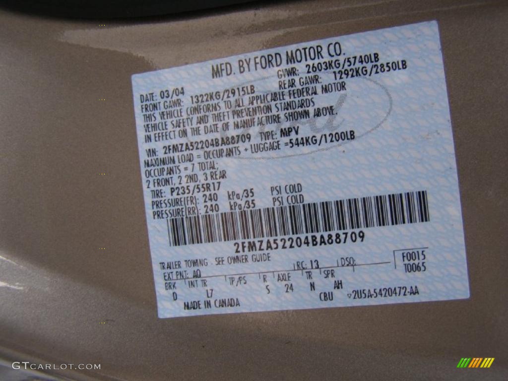 2004 Freestar Color Code AQ for Arizona Beige Metallic Photo #42094511