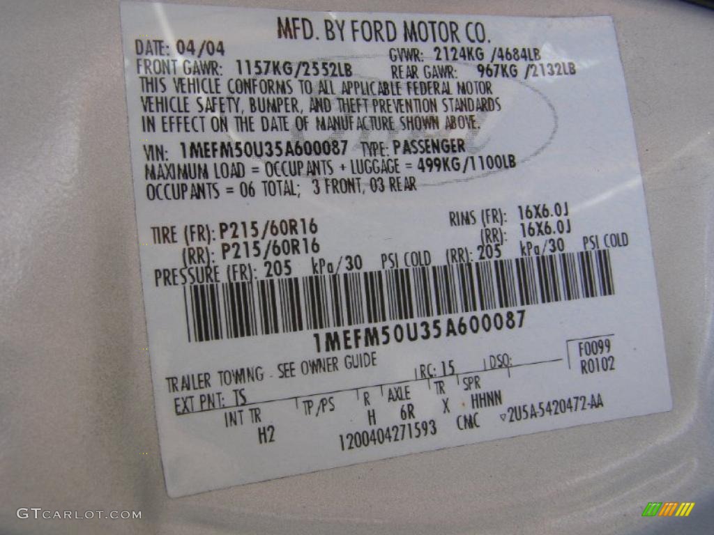 2005 Sable Color Code TS for Silver Frost Metallic Photo #42095067