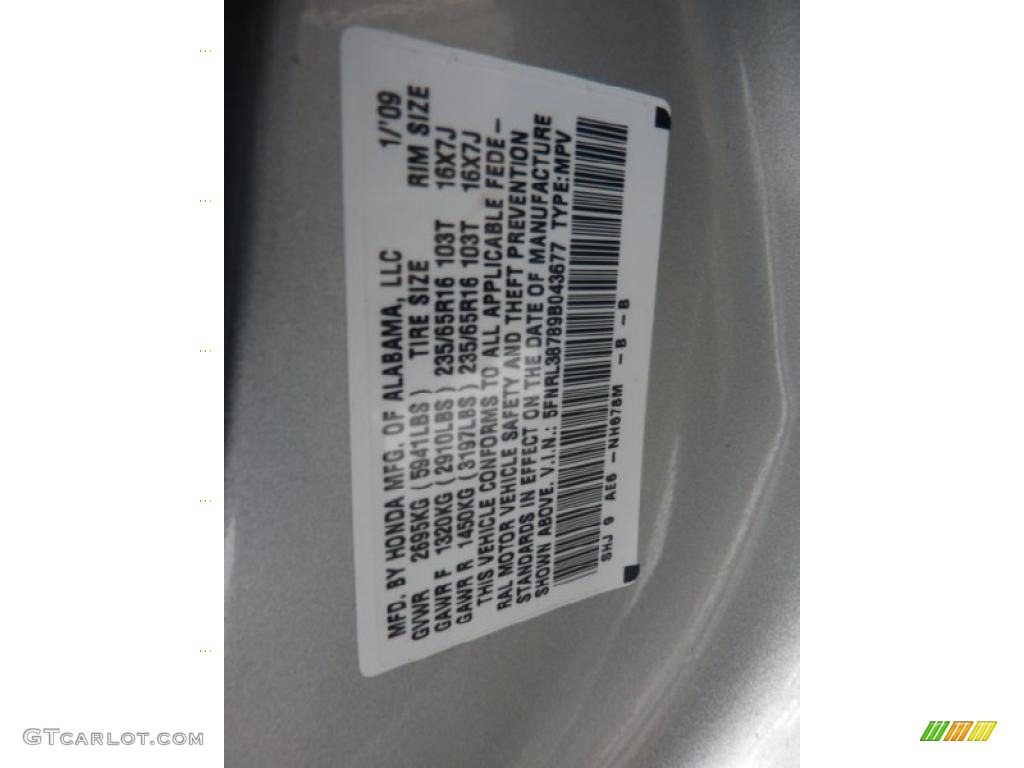 2009 Odyssey Color Code NH678M for Silver Pearl Metallic Photo #42102193