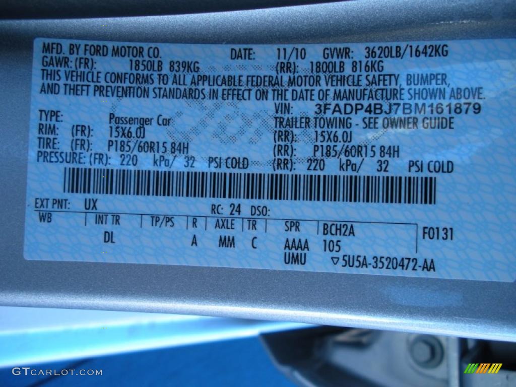 2011 Fiesta Color Code UX for Ingot Silver Metallic Photo #42111973