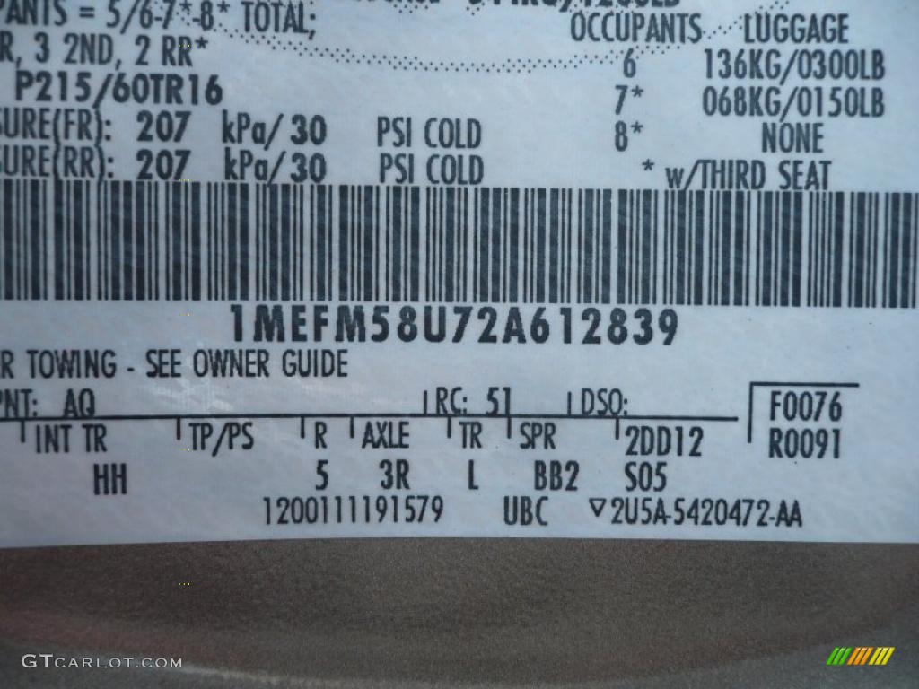 2002 Mercury Sable GS Wagon Color Code Photos