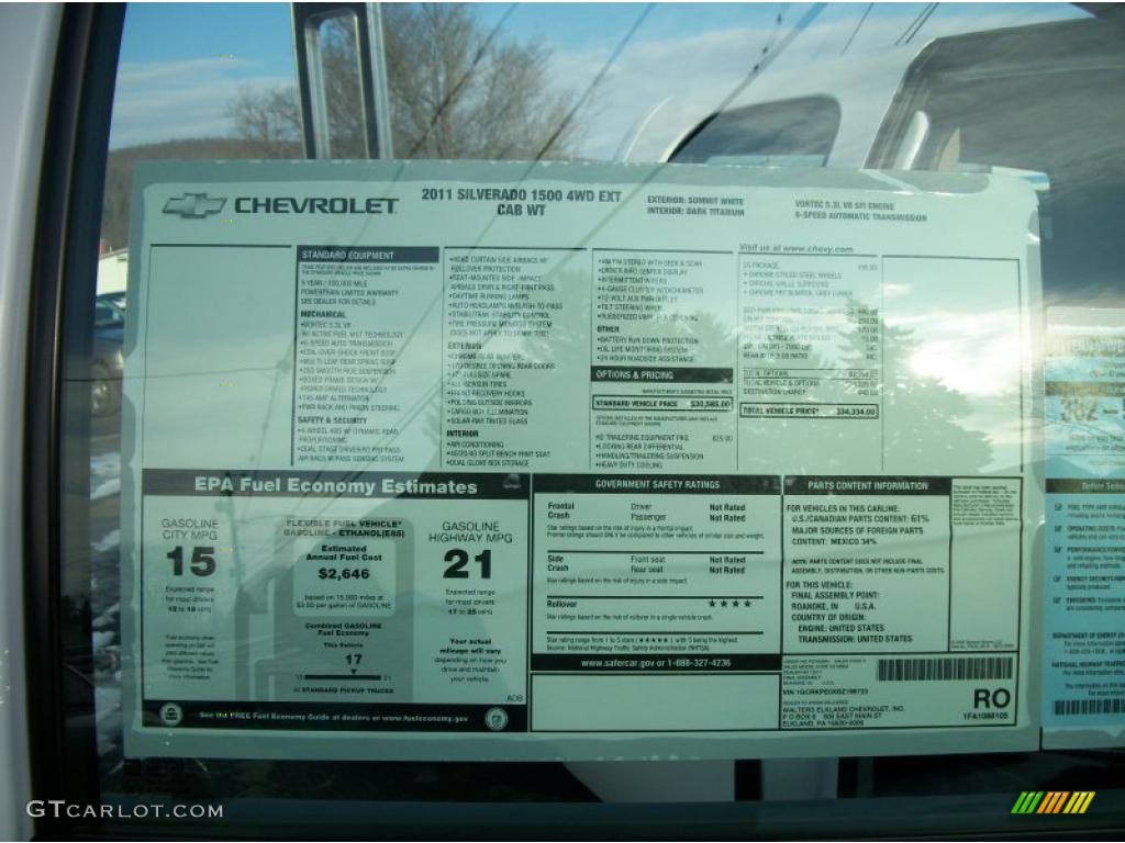 2011 Chevrolet Silverado 1500 Extended Cab 4x4 Window Sticker Photo #42125518
