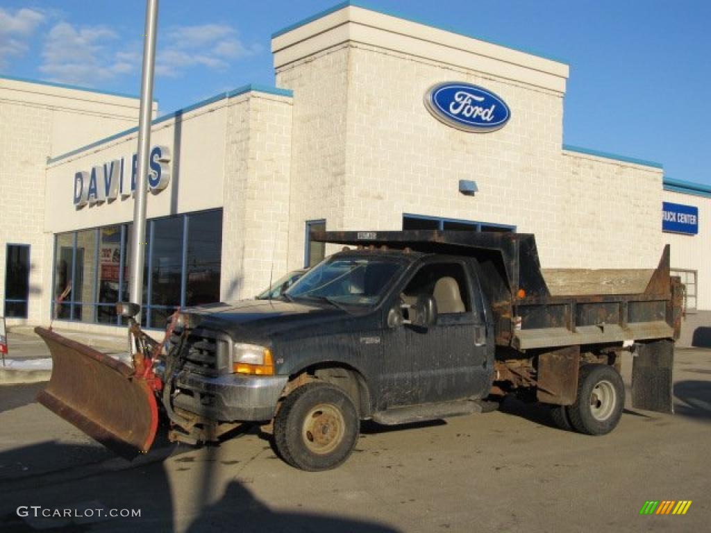 1999 F350 Super Duty XL SuperCab 4x4 Dump Truck - Dark Blue Pearl Metallic / Medium Graphite photo #1