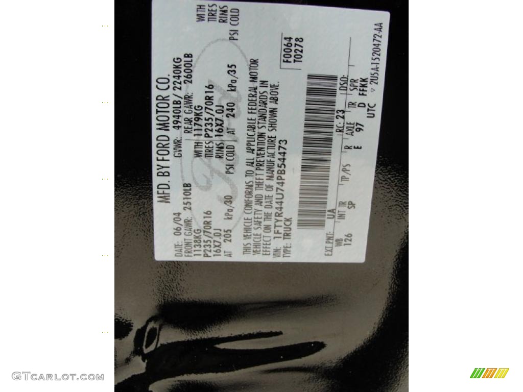 2004 Ranger Color Code UA for Black Photo #42130839