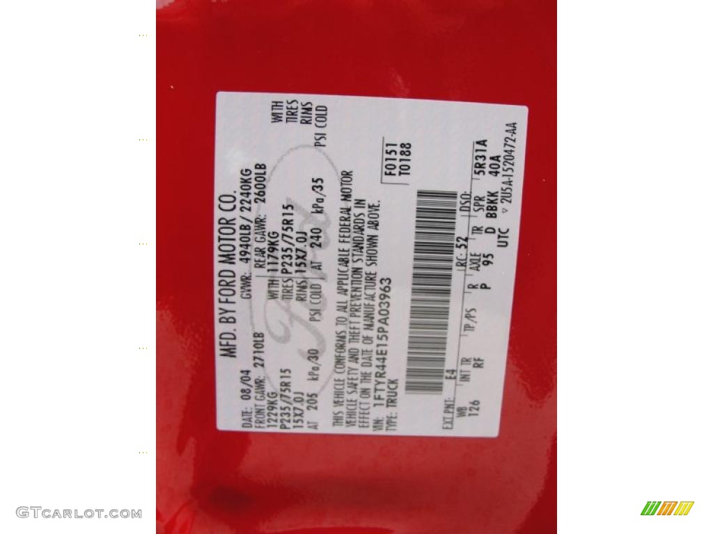 2005 Ranger Color Code E4 for Torch Red Photo #42131231
