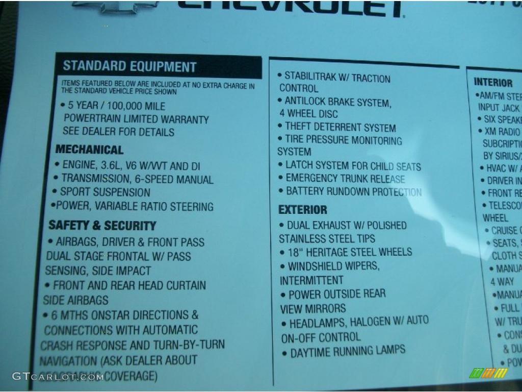 2011 Chevrolet Camaro LS Coupe Window Sticker Photo #42141944