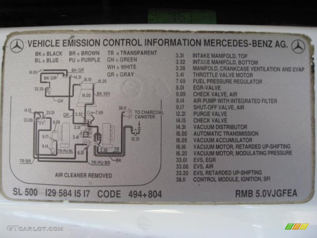 1994 Mercedes-Benz SL 500 Roadster Info Tag Photo #42153492