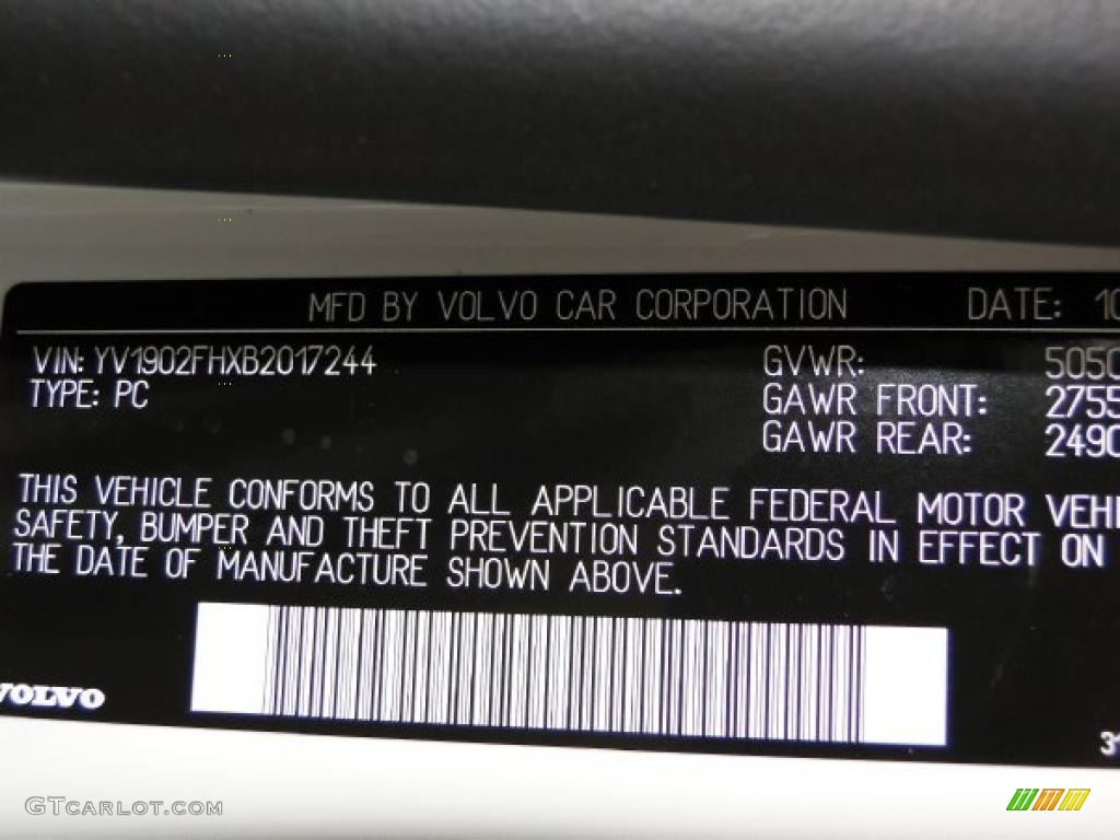 2011 Volvo S60 T6 AWD Info Tag Photos
