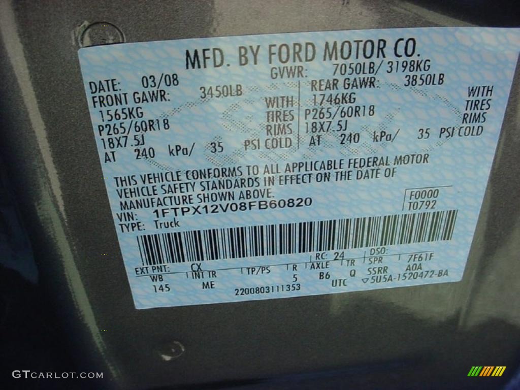 2008 F150 Color Code CX for Dark Shadow Grey Metallic Photo #42160622