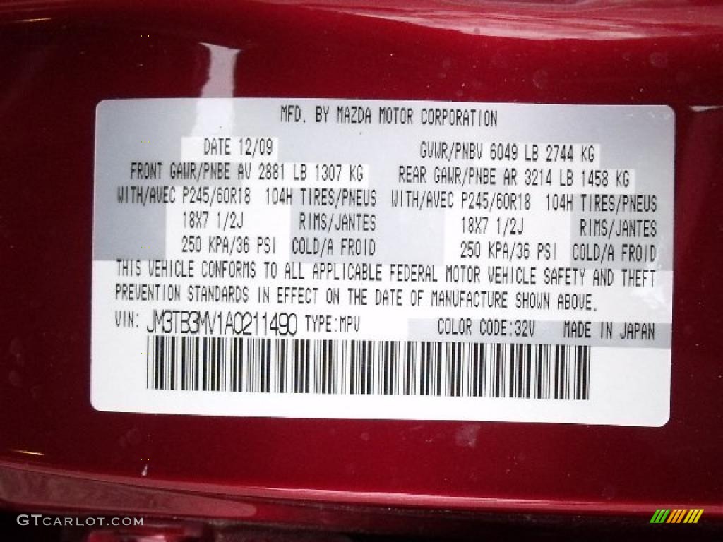 2010 CX-9 Color Code 32V for Copper Red Mica Photo #42163612