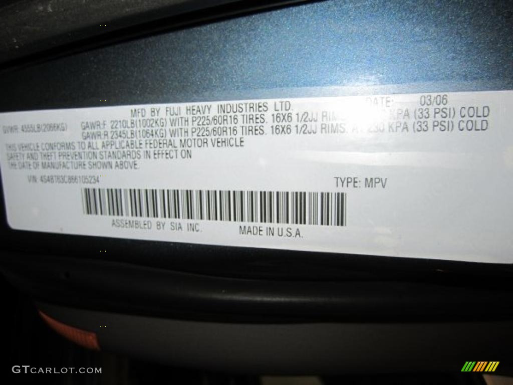 2006 Subaru Baja Turbo Info Tag Photos