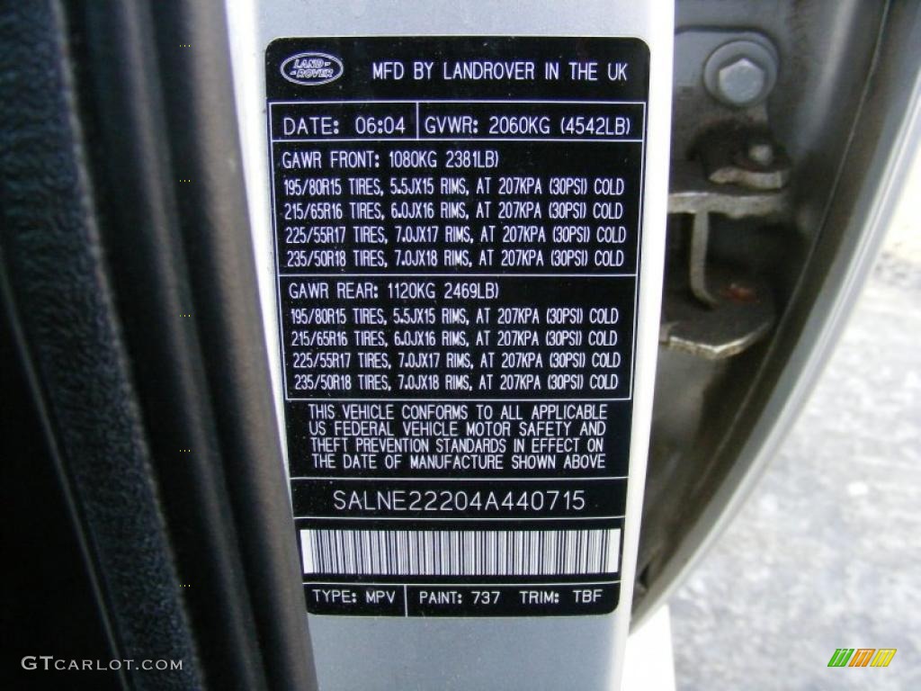 2004 Land Rover Freelander HSE Info Tag Photo #42187305