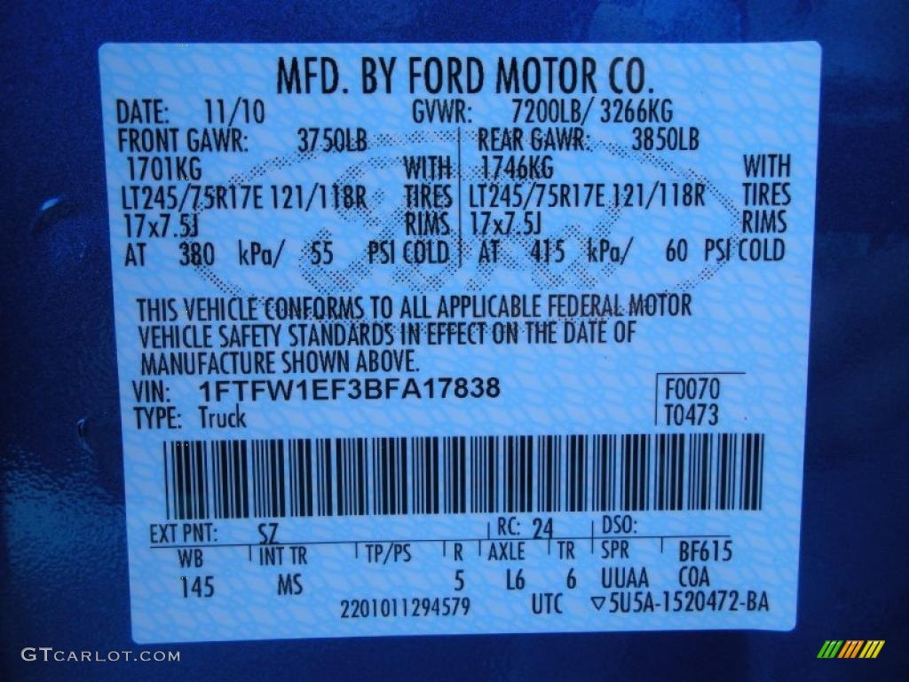 2011 F150 Color Code SZ for Blue Flame Metallic Photo #42196463