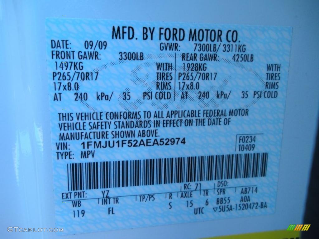 2010 Expedition Color Code YZ for Oxford White Photo #42199375