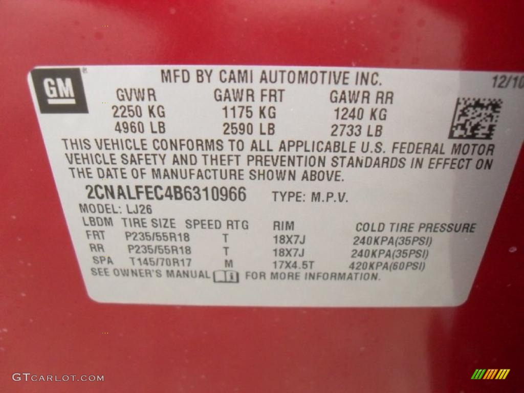 2011 Chevrolet Equinox LTZ Info Tag Photo #42204043
