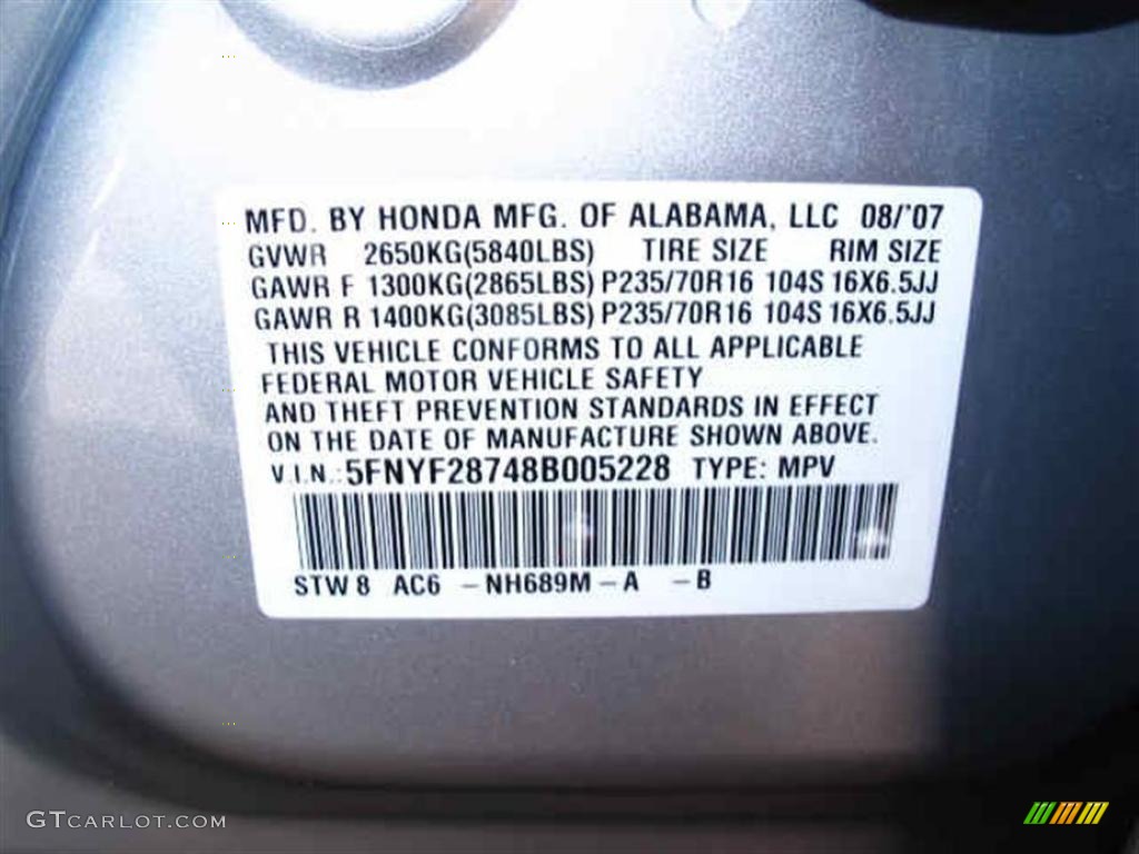 2008 Pilot Color Code NH689M for Billet Silver Metallic Photo #42204191