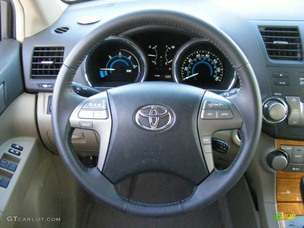 2008 Toyota Highlander Hybrid 4WD Sand Beige Steering Wheel Photo #42205083
