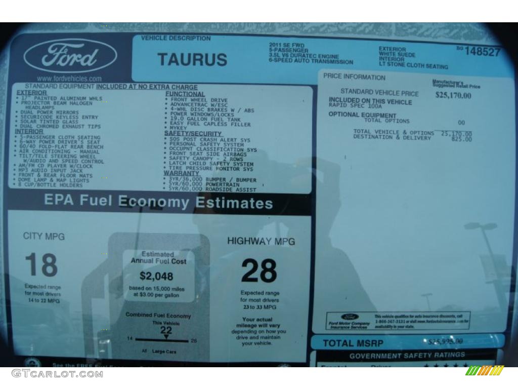 2011 Ford Taurus SE Window Sticker Photo #42211891