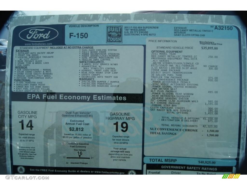 2011 Ford F150 XLT SuperCrew 4x4 Window Sticker Photo #42212315