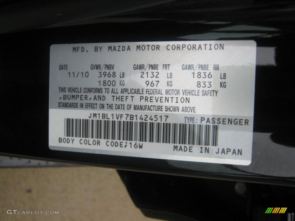 2011 MAZDA3 Color Code 16W for Black Mica Photo #42214271
